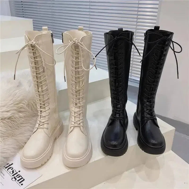 Women All Match Thick Heeled High Top Knight Boots-5