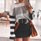 Women's color stitching sweater pullover sweater-3