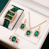 Women's Fashion All-match Diamond Belt Quartz Watch 4-piece-Green 1-11