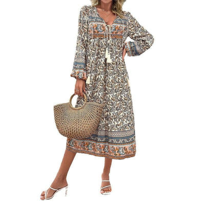 Women's Fashion Casual Holiday Long Sleeve Printed Maxi-5