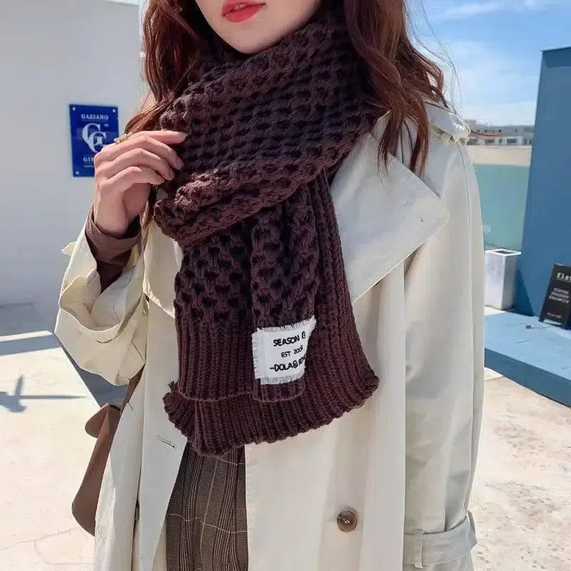 Women's Fashion Crochet Hollow Solid Color Scarf-Coffee-5