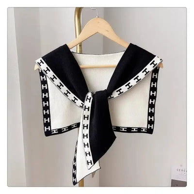 Women's Fashion Knitted Shawl With Neck Scarf-Black and white-4