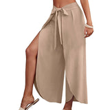 Women's Fashion Loose Casual Solid Color High Waist Flowy AG / 2XL-Beige-7