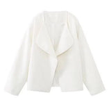 Women's Fashion Solid Color Short Cardigan Woolen Coat-White-3