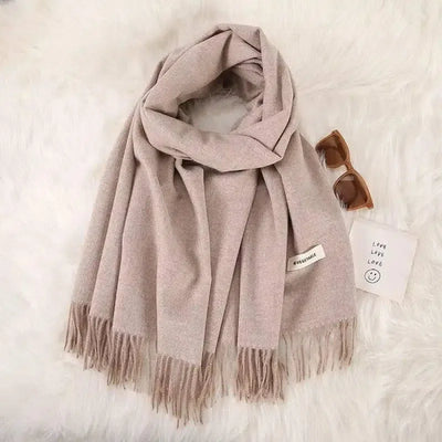 Women's Fashionable All-match Cashmere Tassel Double-sided-Khaki-1