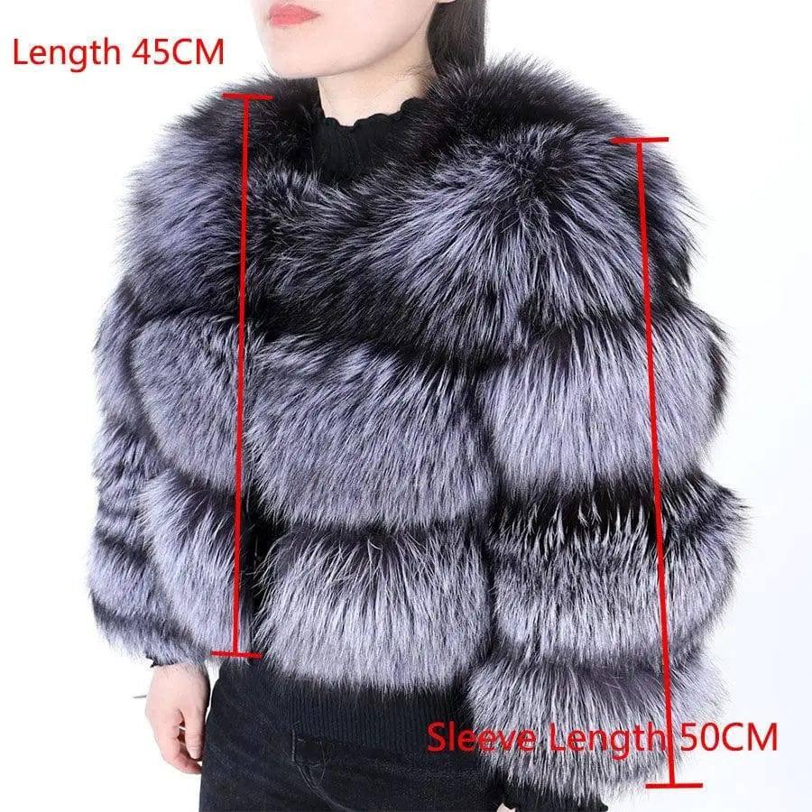 Women's Fashionable Fox Fur Splicing Short Coat-Silver Fox-5