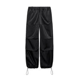 Women's Fashionable Silk Satin Casual Wide-leg Pants-Black-6