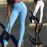 Women's Fashionable With Side-slit Tight High Waist Trousers-1