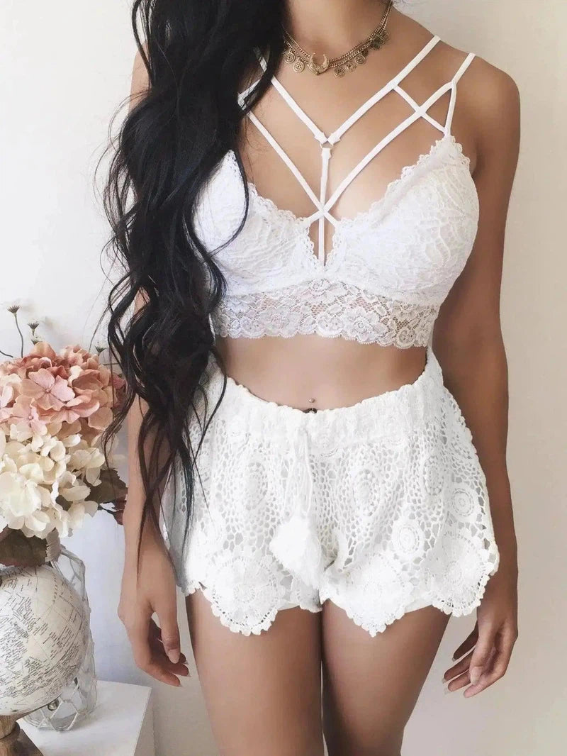 Women's Lace Lace Sexy Sling Bra Tied Sling Sexy Lingerie-White-5