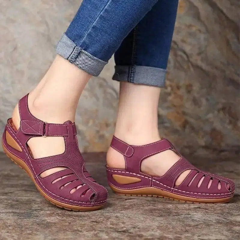 Women's Plus Size Retro Sandals Round Toe Wedge Sandals-1