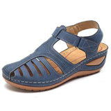 Women's Plus Size Retro Sandals Round Toe Wedge Sandals-Blue-9