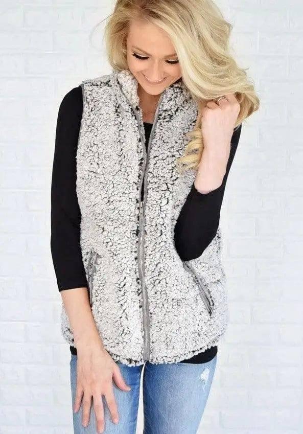 Women's Plush Vest Jacket, Stand-Up Collar Sleeveless-6