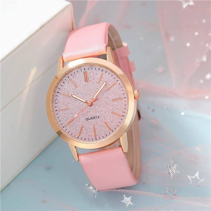 Women's Round Pointer Quartz Watch Set-Pink set-3