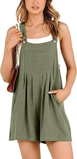 Women's Short Overalls Summer Casual Adjustable Strap Loose-Army Green-7