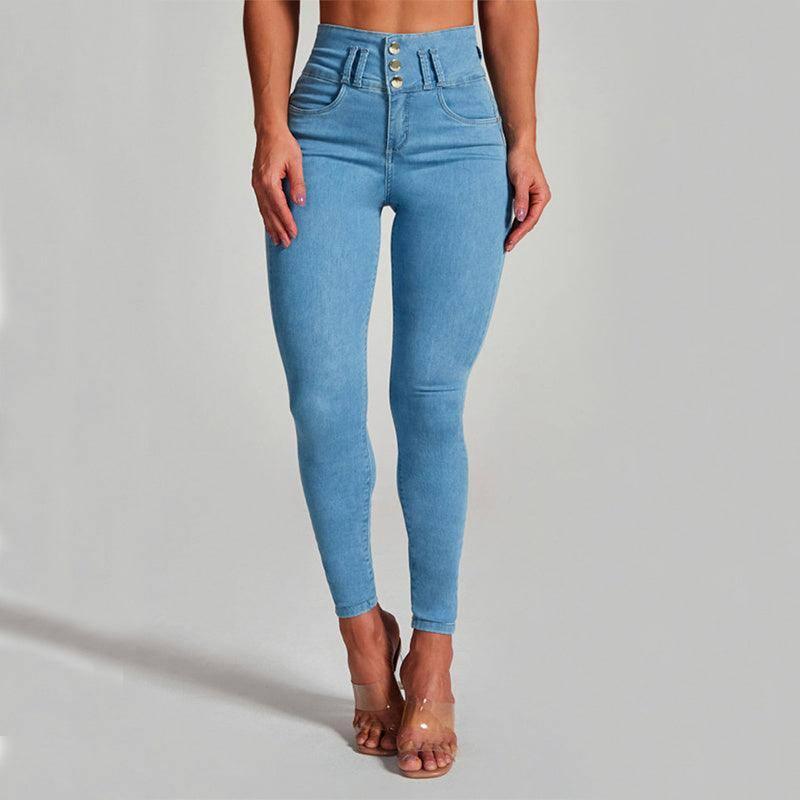 Fitted Ladies' Stretch Jeans-Light Blue-2