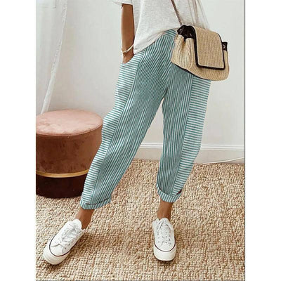 Women's Striped Print Trousers Summer Fashion Casual Loose Light Green / 3XL-Light Green-4