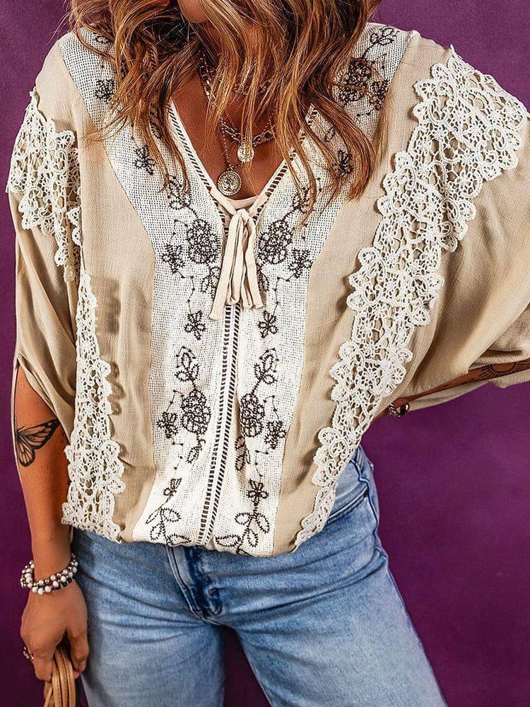 Women's V-neck Short-sleeved Chiffon Shirt-9