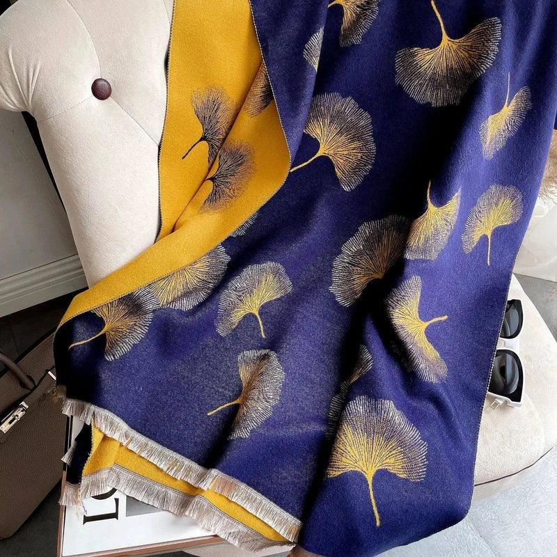 Women's Warm Scarf Shawl With Imitatal Cashmere Tassels-Blue yellow-6