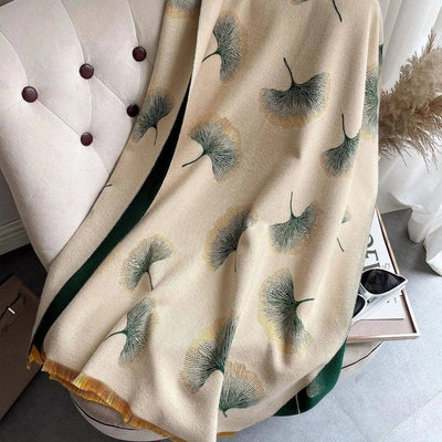 Women's Warm Scarf Shawl With Imitatal Cashmere Tassels-Beige green-7