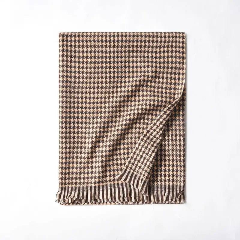 Women's Warm Thickened Diamond Check Printed Scarf-Brown black-5