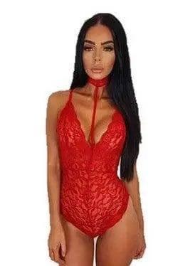 Women Sexy Erotic Plus Size Teddy Lingerie-Red-3