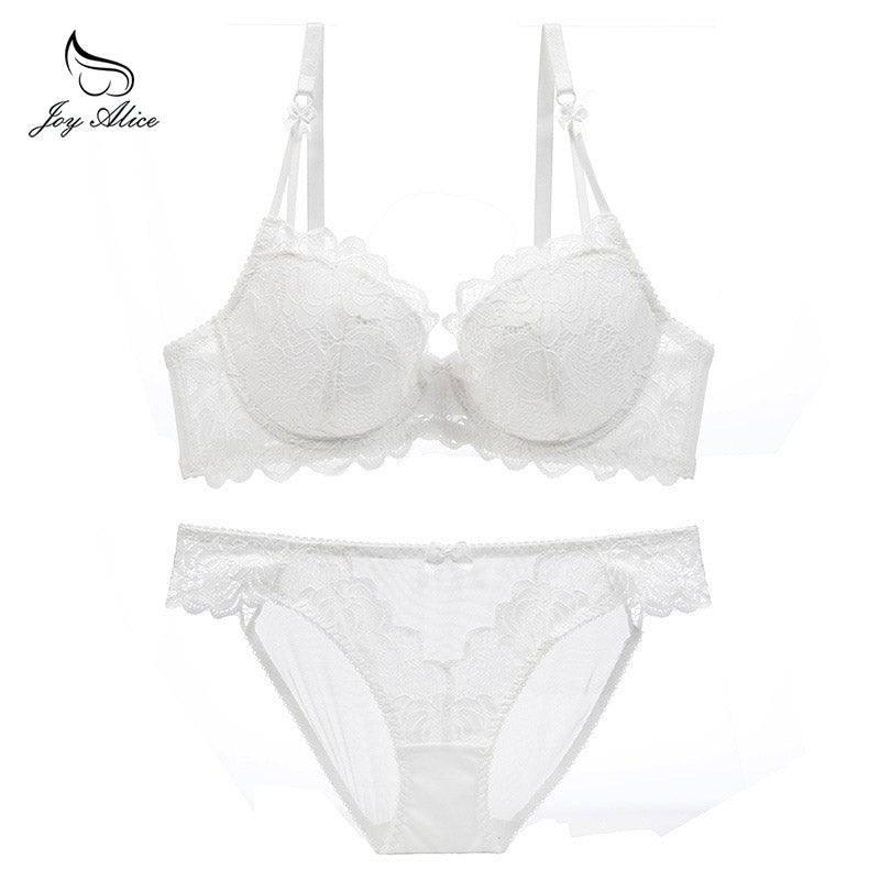 Womens Lace Bra Brief Sets Seamless Push up Bras White Black-4