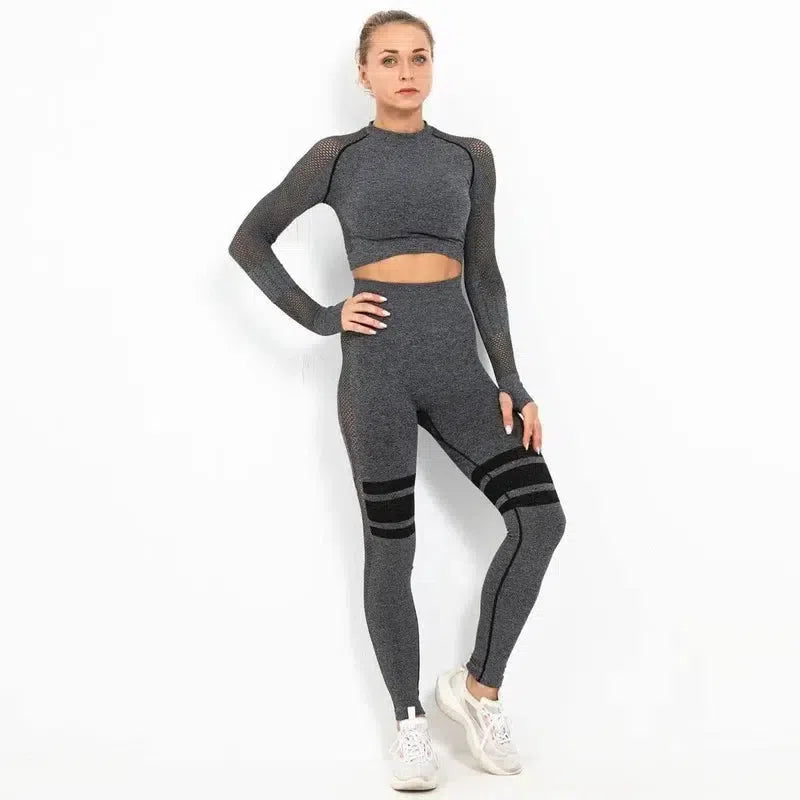 Yoga Crop Top Seamless Yoga sets-Black set-20