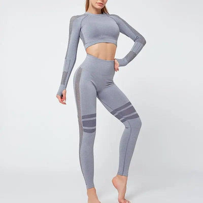 Yoga Crop Top Seamless Yoga sets-Light grey set-31