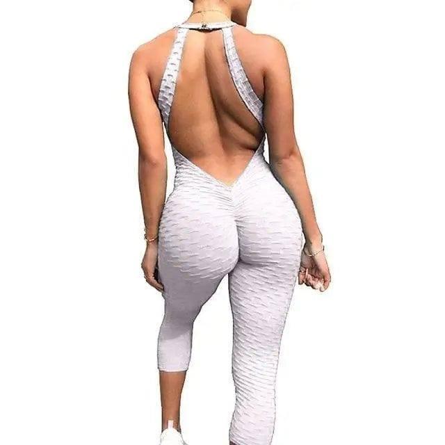 Yoga Pants, Honeycomb Pants, Female Yoga Fitness Jumpsuit-White-4