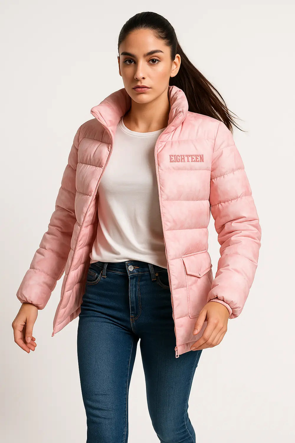 puffer jacket for women – trendy quilted coat with pockets and high collar