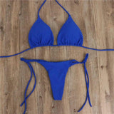 Solid color bikini-Blue-3