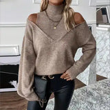 Off-Shoulder Knit Turtleneck