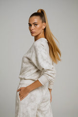 Stylish white marble tie-dye sweatsuit set for women