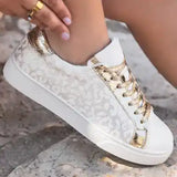 Vintage Leopard Print White Platform Sneakers